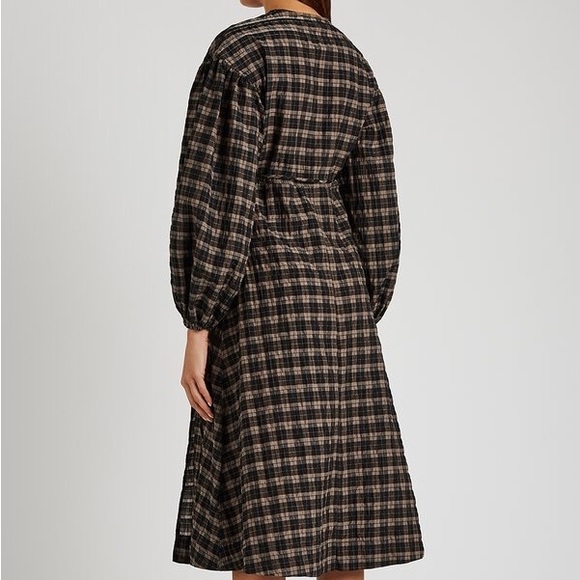 Ganni Brown Seersucker Wrap Dress - Picture 4 of 14